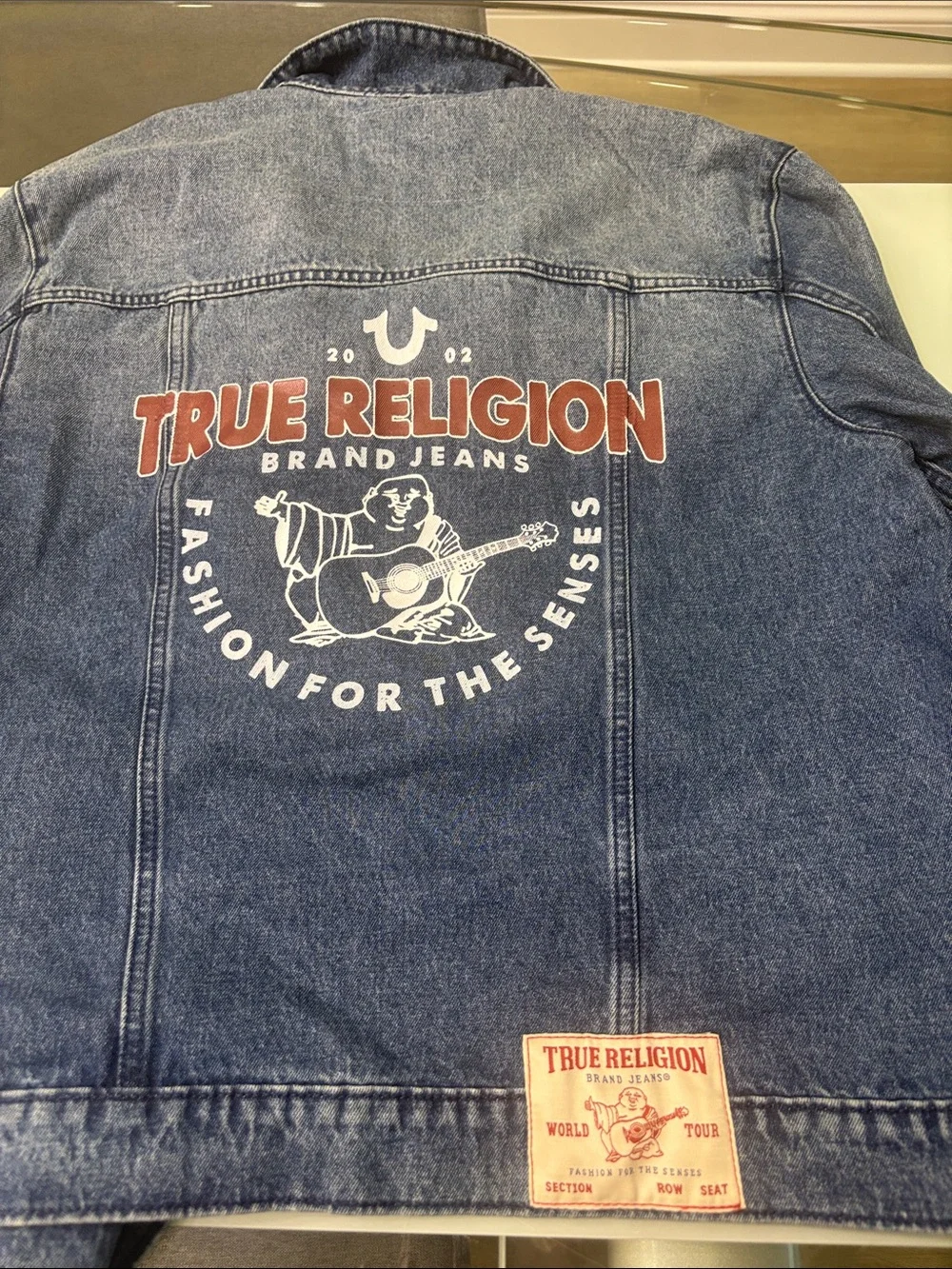 True Religion Denim Jacket in Medium Blue with Red Stitching large